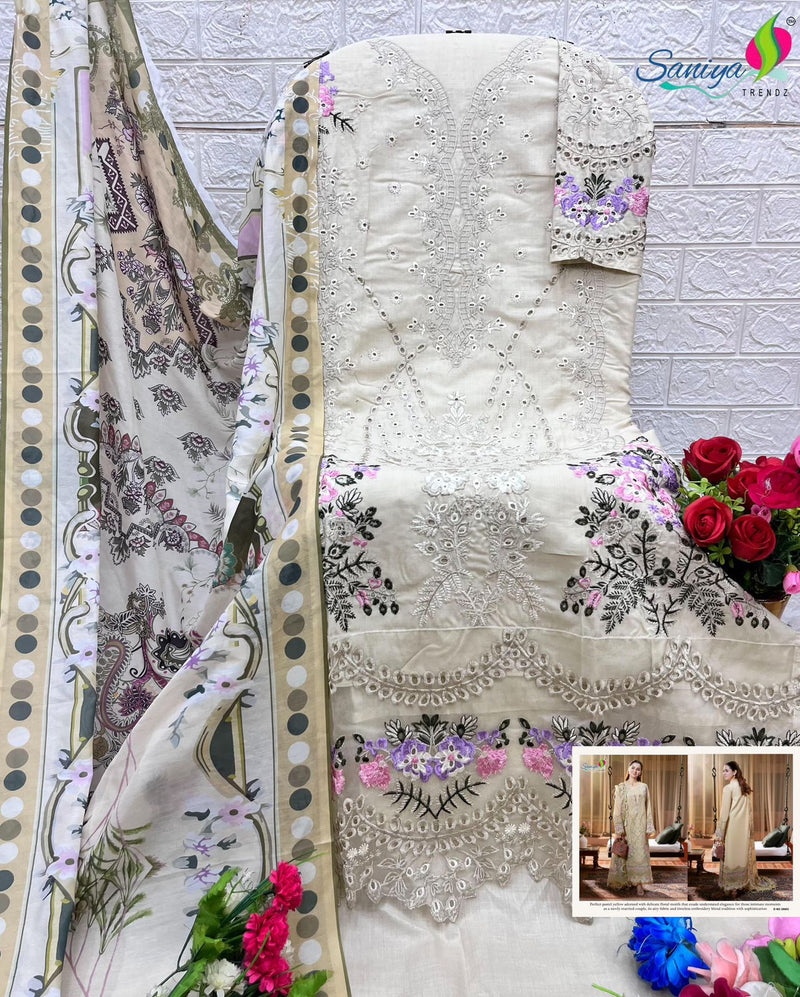 Saniya Trendz 25003 A Cotton With Chikankari Embroidered Work Suits