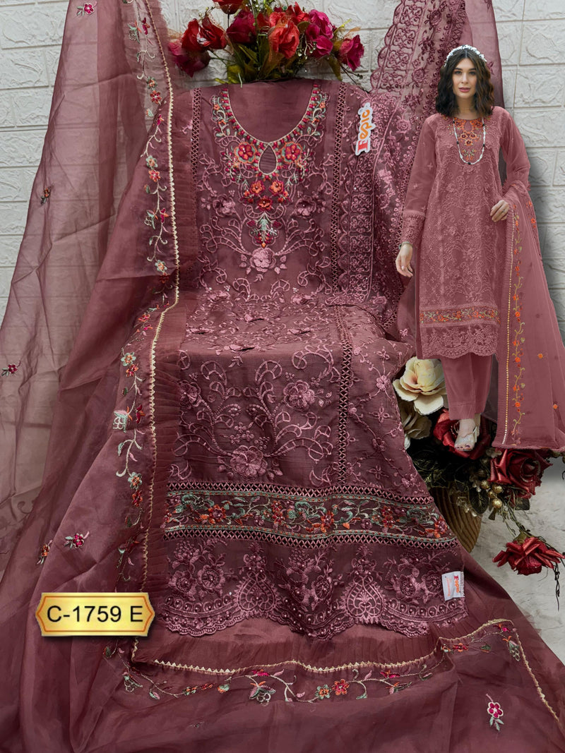 Fepic Rosemeen C 1759 E Organza Embroidered With Aplique Work Suits