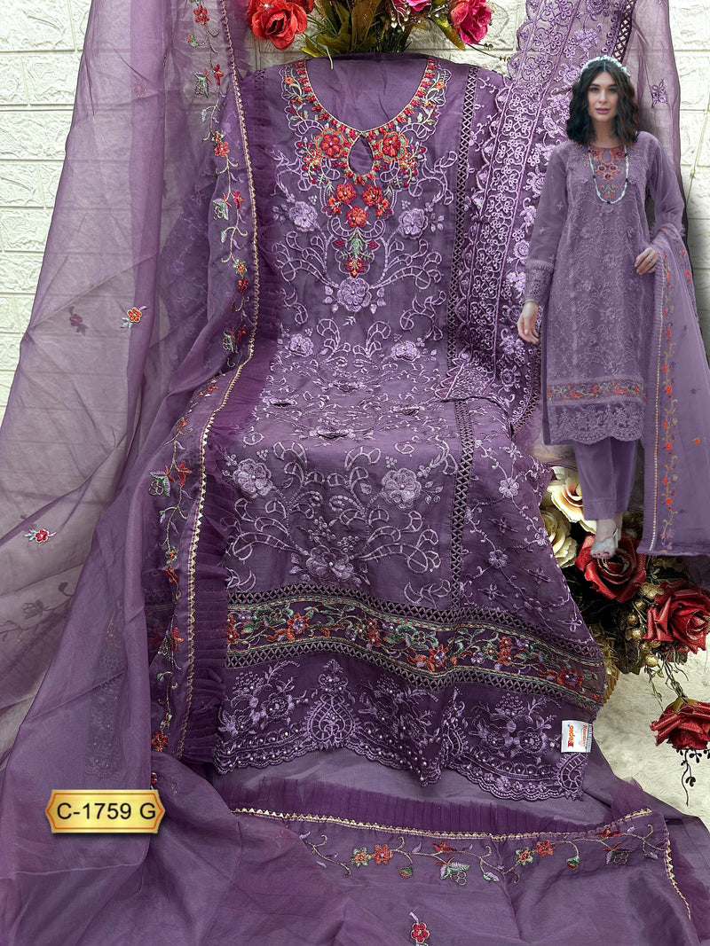 Fepic Rosemeen C 1759 G Organza Embroidered With Aplique Work Suits