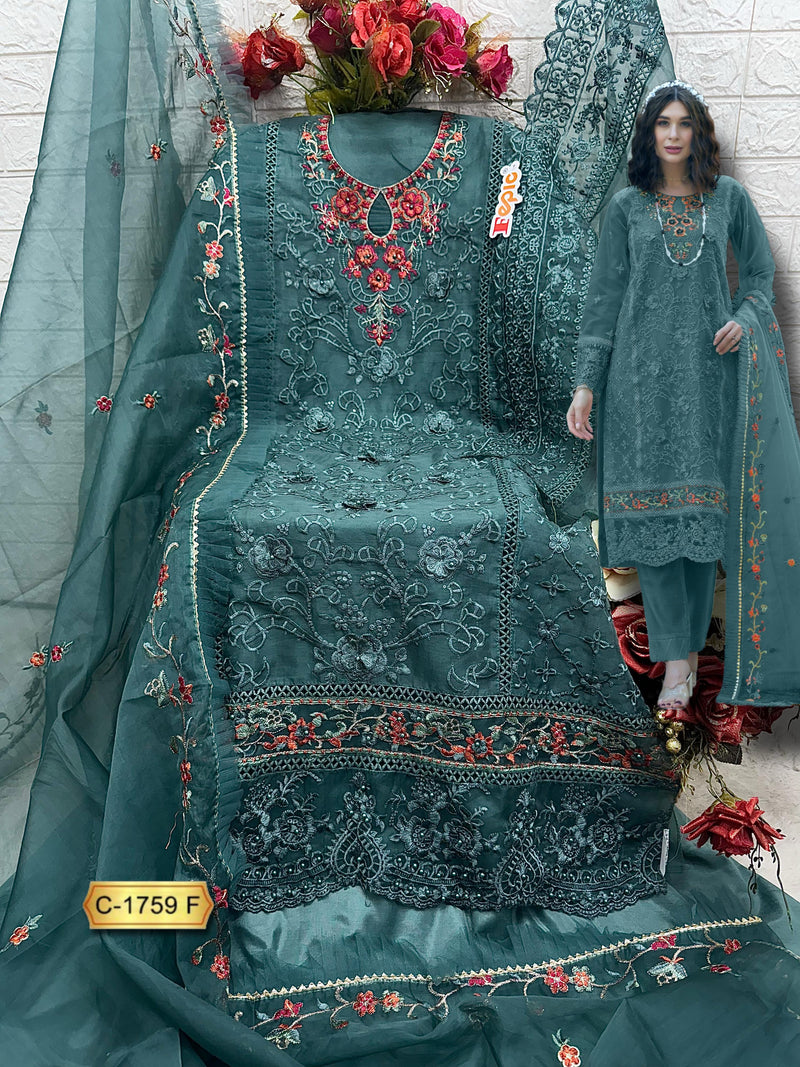Fepic Rosemeen C 1759 F Organza Embroidered With Aplique Work Suits