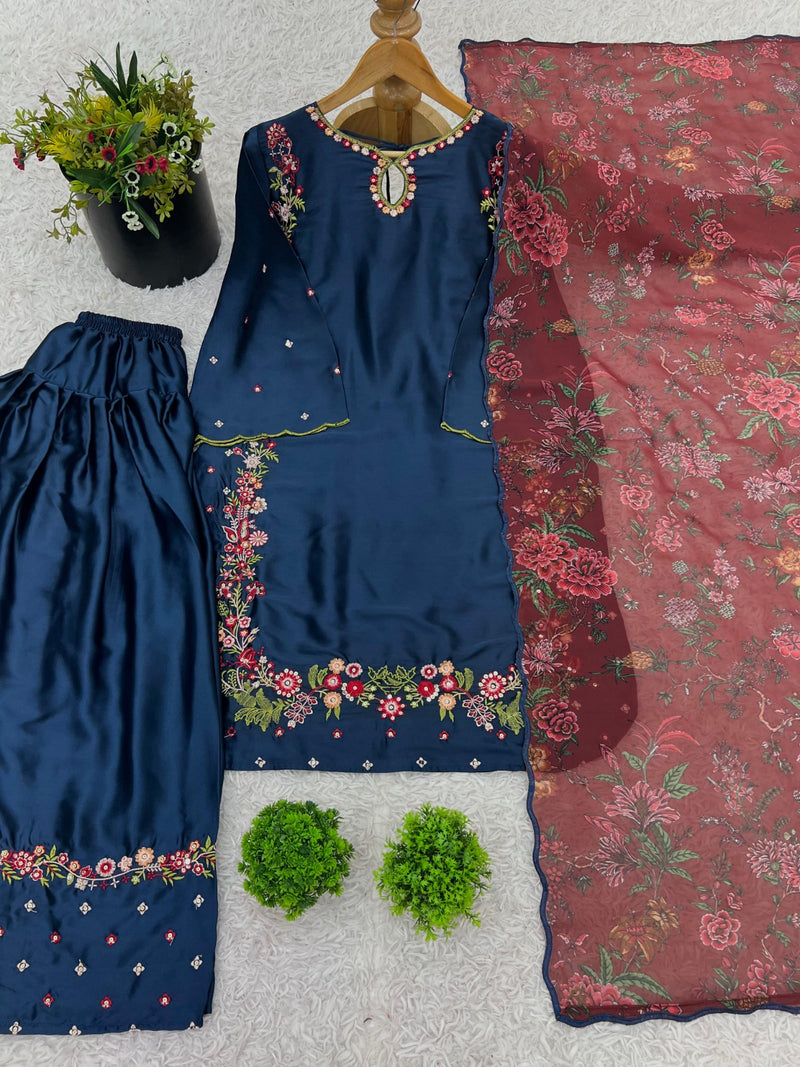 ZSR 3123 Pure Natural Crep Silk With Embroidery Sequence Work Suits