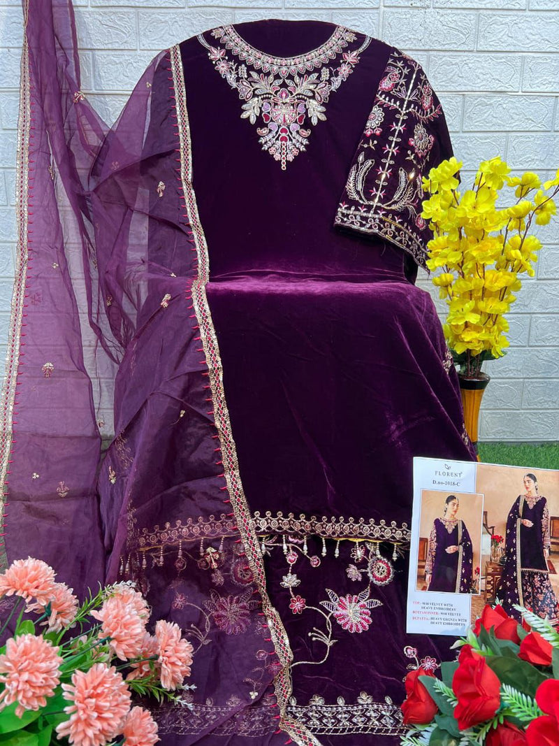 Florent 1018 C Velvet With Heavy Embroidery Work Pakistani Suits