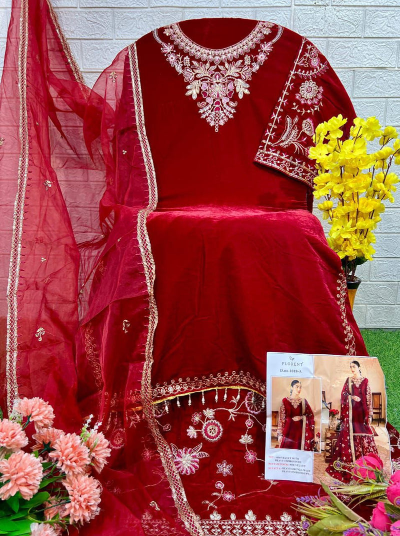 Florent 1018 A Velvet With Heavy Embroidery Work Pakistani Suits