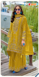 Fepic Rosemeen C 1918 C Golden Yellow Organza Embroidered Work Suits