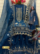 Fepic Rosemeen C 1918 Rich Blue Organza Embroidered Work Suits