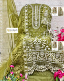 Al Zohaib 1196 B Organza Dusty Green Emboridery Work Pakistani Suits