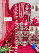Al Zohaib 1196 A Organza Red Color Emboridery Work Pakistani Suits