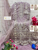 Al Zohaib 1196 H Organza Lavender Emboridery Work Pakistani Suits