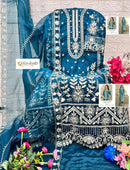 Al Zohaib 1196 D Organza Peacock Blue Emboridery Work Pakistani Suits