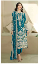 Al Zohaib 1196 D Organza Peacock Blue Emboridery Work Pakistani Suits