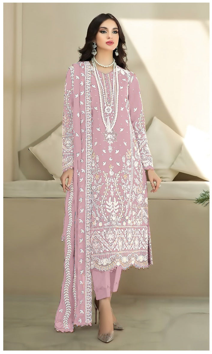 Al Zohaib 1196 H Organza Lavender Emboridery Work Pakistani Suits
