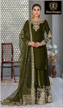 Ziaaz Designs Code 673 Olive Green Velvet Semi Stitched Outfit