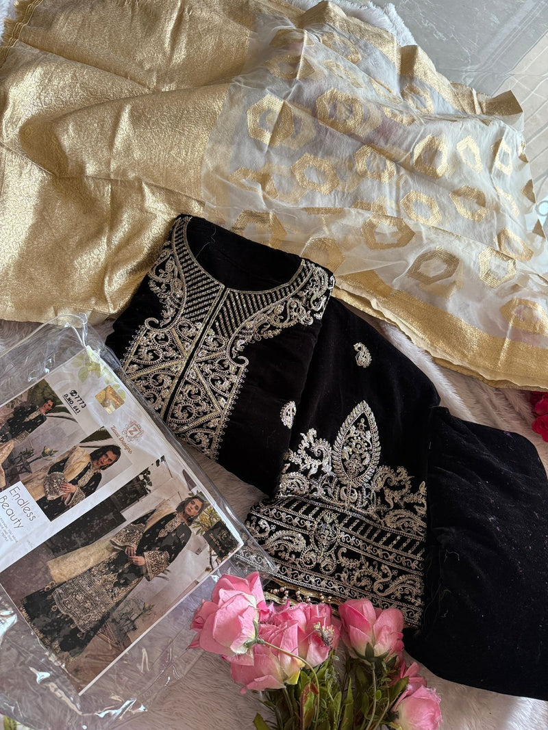 Ziaaz Designs code 643 Luxurious Black Velvet Suit