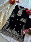 Ziaaz Designs code 643 Luxurious Black Velvet Suit