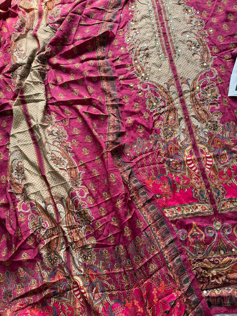 Mehboob Tex 1755 Luxury Rani Pink Printed N Embellished Designer Suit