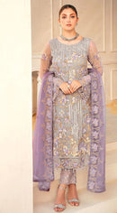 Deepsy Suits 1040 Pastel Grace Lilac N Gray Heavy Embroidered Designer Net Suit