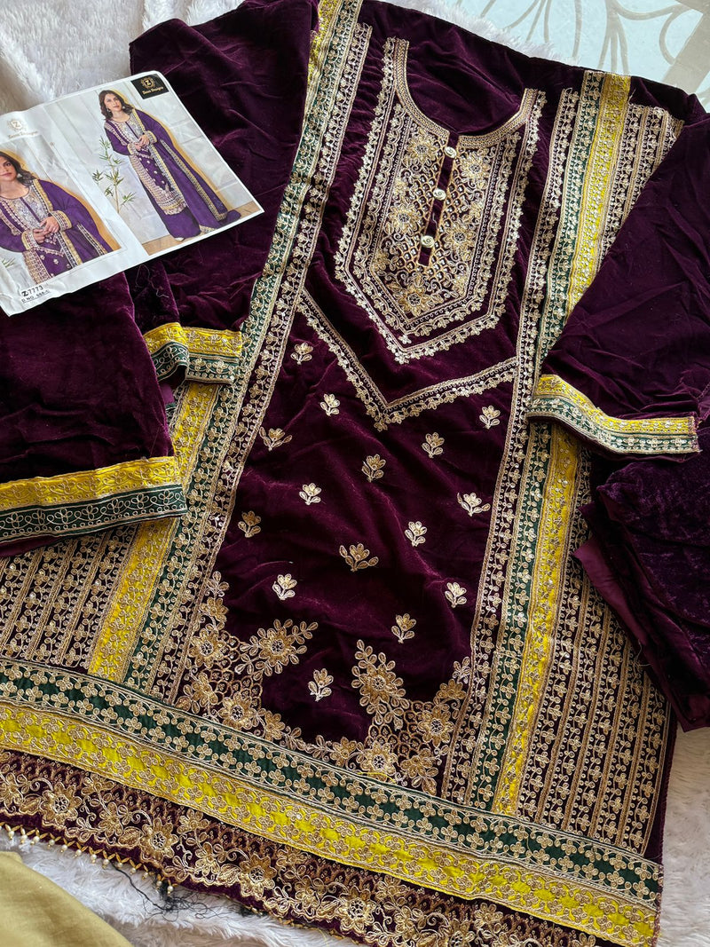 Ziaaz Designs Code 668 C Velvet Pakistani Party Wear Suit