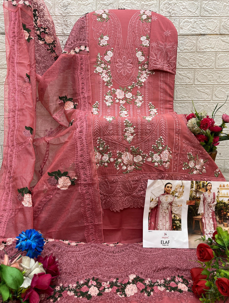 Deepsy Suits 1291 C Elaf Pure Cotton With Heavy Self Embroidery Work Pakistani Suits