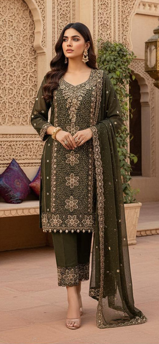 Hoor Tex HF 365 D Black Embroidered Georgette Salwar Suit