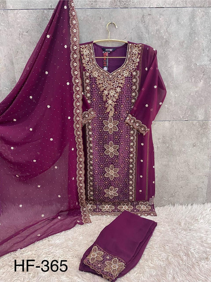 Hoor Tex HF 365 B Black Embroidered Georgette Salwar Suit