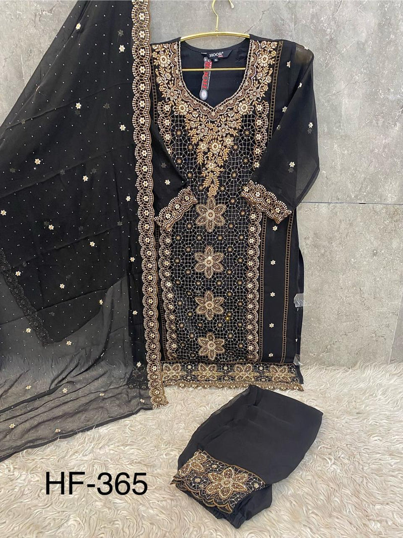 Hoor Tex HF 365 A Black Embroidered Georgette Salwar Suit