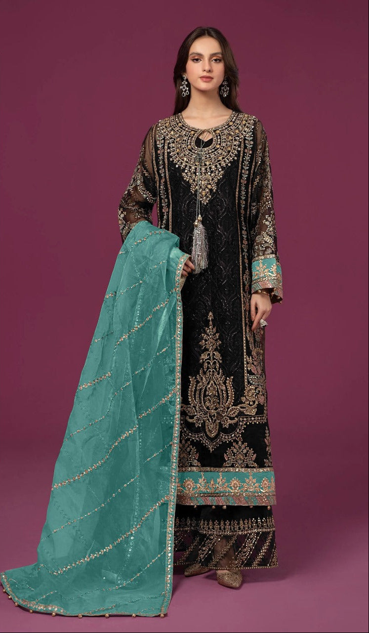 Fepic Rosemeen 17038 Premium Black Velvet Embroidered Pakistani Salwar Suit