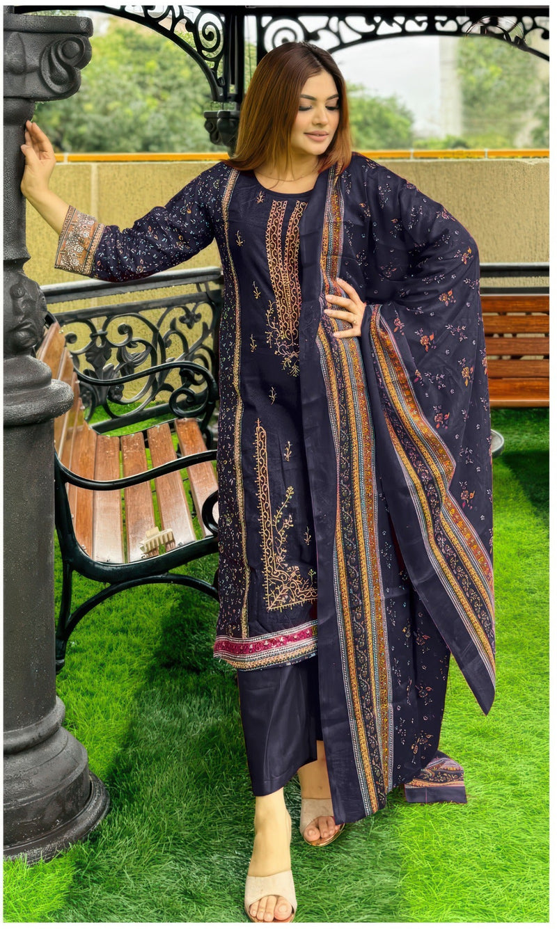 Al Zohaib 1368 B Pure Cotton Print Heavy Self With Katli Work Pakistani Suits