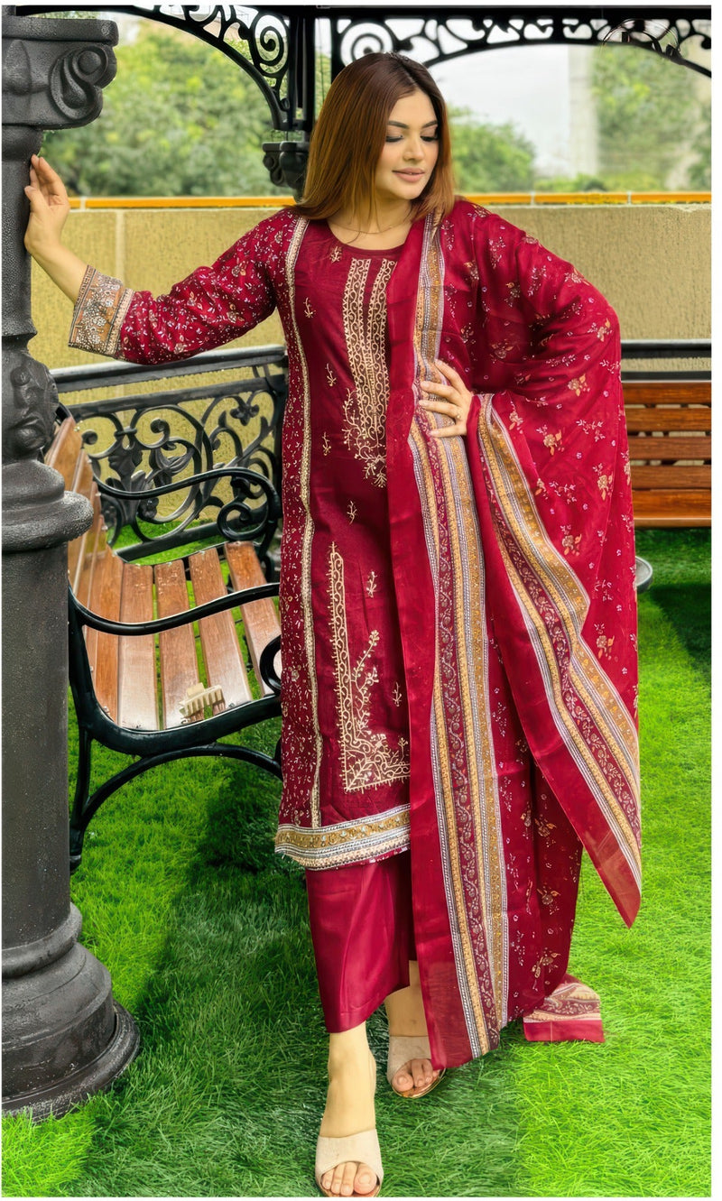 Al Zohaib 1368 A Pure Cotton Print Heavy Self With Katli Work Pakistani Suits