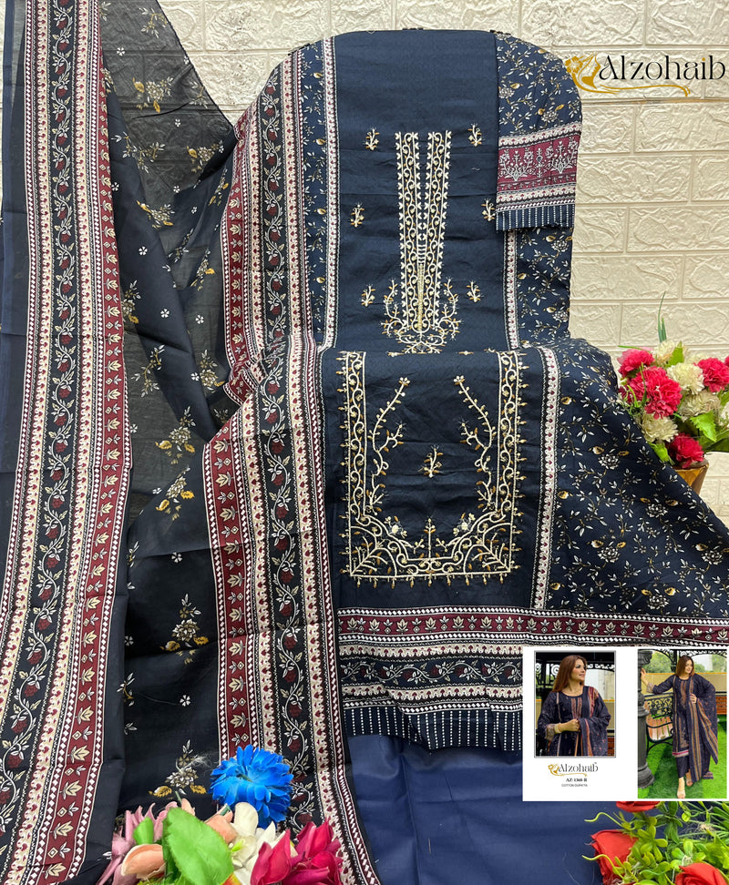 Al Zohaib 1368 B Pure Cotton Print Heavy Self With Katli Work Pakistani Suits