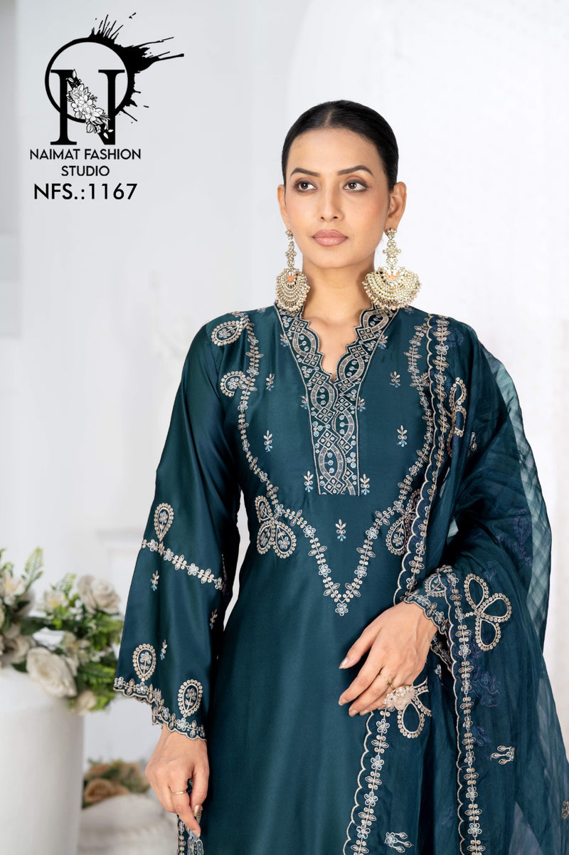 Naimat NFS 1167 Elegant Teal Embroidered Patiala Suit