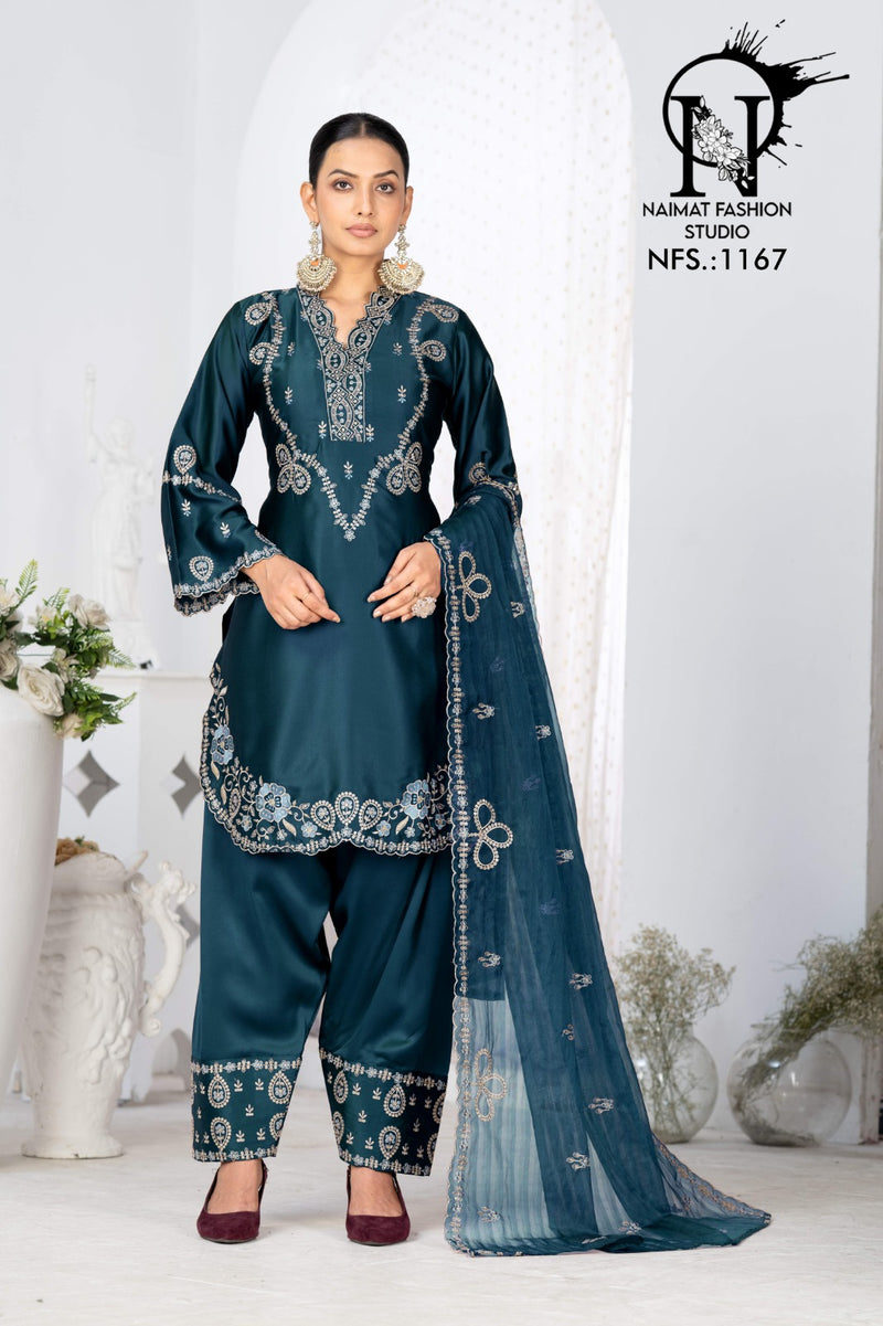 Naimat NFS 1167 Elegant Teal Embroidered Patiala Suit