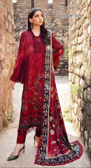 Hoor Tex H 385 Premium Embroidered Red Lawn Suit With Digital Printed Dupatta