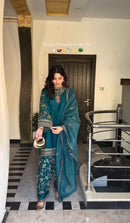 JF 009 Designer Teal Embroidered Readymade Shalwar Suit for Festive Wear