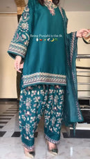 JF 009 Designer Teal Embroidered Readymade Shalwar Suit for Festive Wear