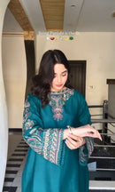 JF 009 Designer Teal Embroidered Readymade Shalwar Suit for Festive Wear