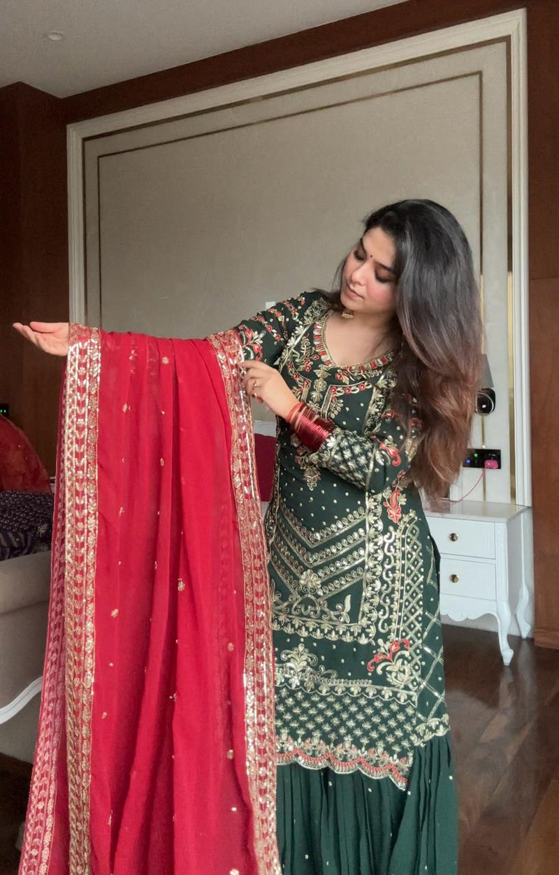 Lm 01 Designer Green Embroidered Salwar Traditional Suit