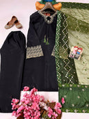 Lc 1384 Black and Green Embroidered Party Wear Suit