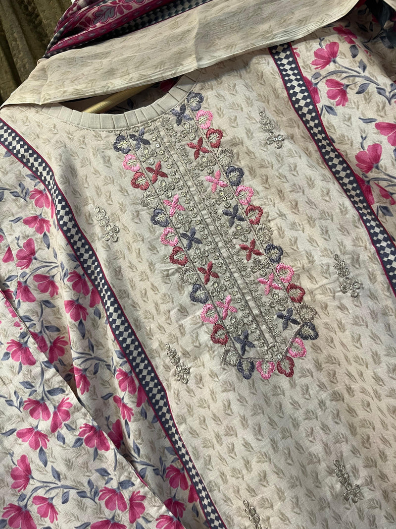 Maria B 1034 Self Embroidery Cotton Stitched Suits