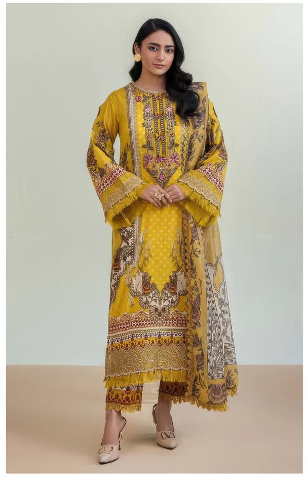 Al Zohaib 1346 B Floral Print Lawn Suit With Heavy Embroidered Neckline
