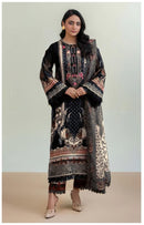 Al Zohaib 1346 A Black Print Lawn Suit With Heavy Embroidered Neckline