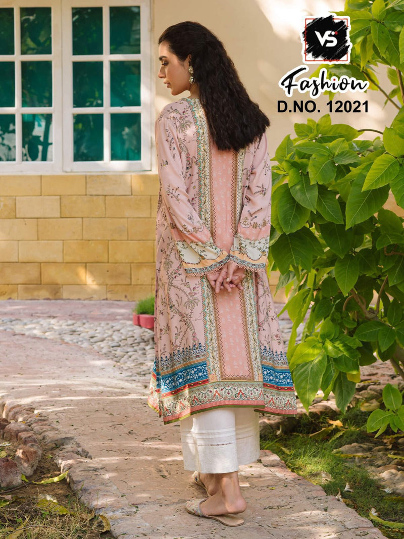 Vs 12021 Elegant Pink Floral Printed Lawn Suit