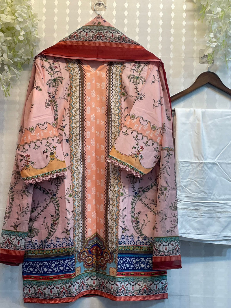 Vs 12021 Elegant Pink Floral Printed Lawn Suit