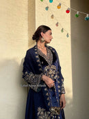 LC 1405 Designer Navy Blue Velvet Embroidered Suit with Dupatta traditional wear