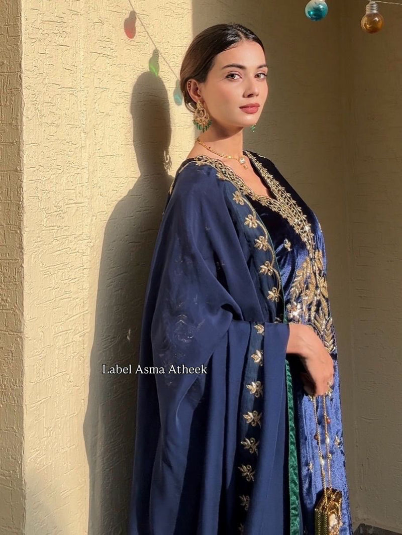 LC 1405 Designer Navy Blue Velvet Embroidered Suit with Dupatta traditional wear