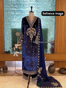 LC 1405 Designer Navy Blue Velvet Embroidered Suit with Dupatta traditional wear