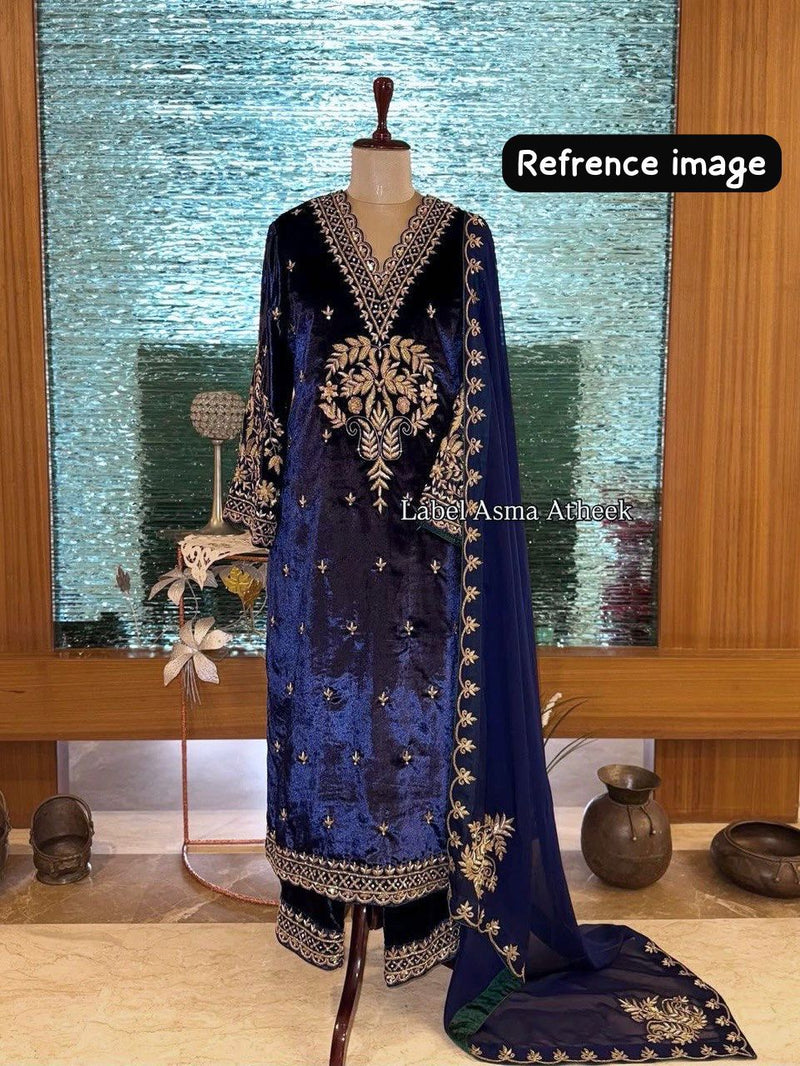 LC 1405 Designer Navy Blue Velvet Embroidered Suit with Dupatta traditional wear