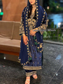 LC 1405 Designer Navy Blue Velvet Embroidered Suit with Dupatta traditional wear