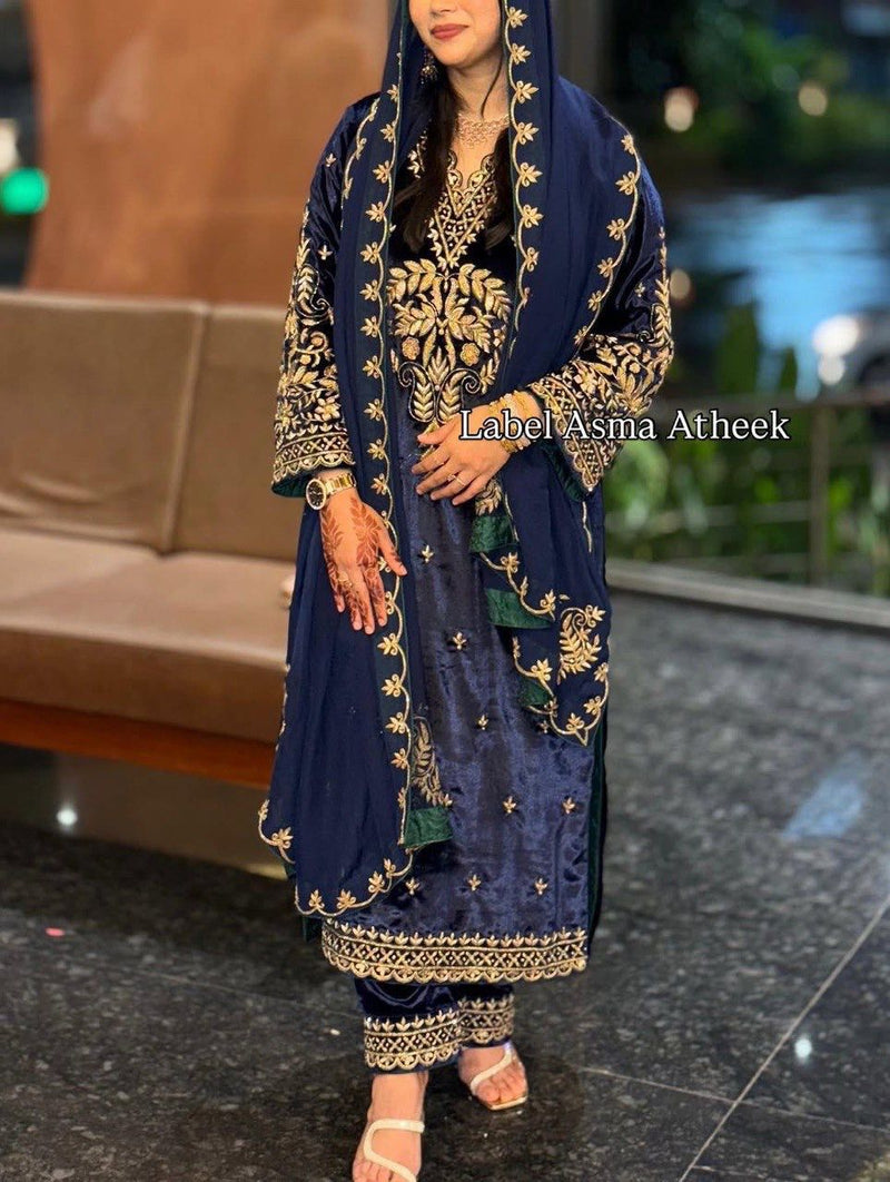 LC 1405 Designer Navy Blue Velvet Embroidered Suit with Dupatta traditional wear