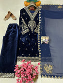 LC 1405 Designer Navy Blue Velvet Embroidered Suit with Dupatta traditional wear