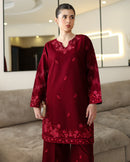 LC 1418 Embroidered Maroon Kurta Straight Trousers Co-ord Set